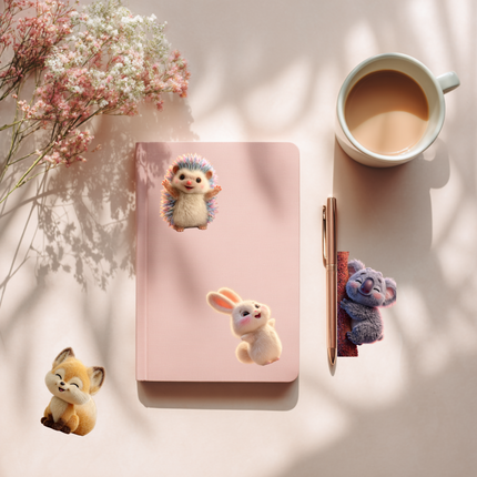 ✨Fluffy Friends Glossy Sticker Pack – Koala, Hedgehog, Bunny & Fox✨