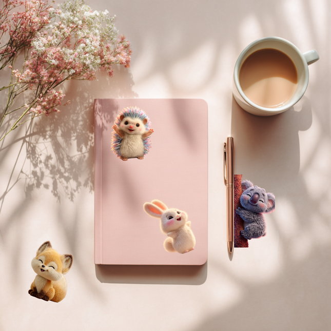 ✨Fluffy Friends Glossy Sticker Pack – Koala, Hedgehog, Bunny & Fox✨