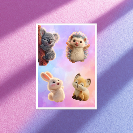 ✨Fluffy Friends Glossy Sticker Pack – Koala, Hedgehog, Bunny & Fox✨