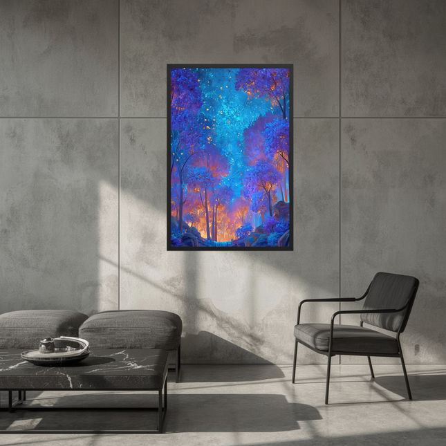 Depth of Harmony – Geometric Forest Lightscape Framed Poster