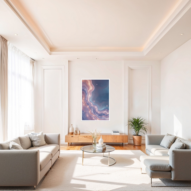 “Celestial Ripples” Framed Art Print | Flowing Aurora Elegance