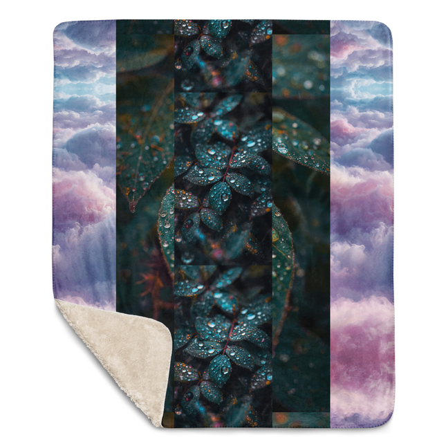 Dreamy Cloud & Botanical Sherpa Blanket – Artistic Healing Throw for Calm Interiors